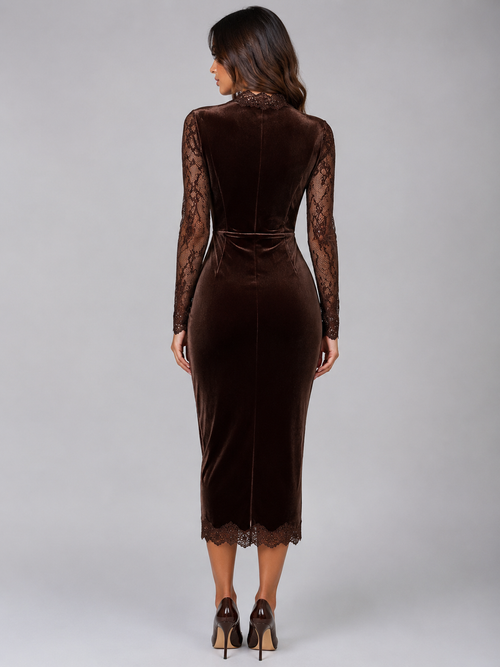 Albane | Robe Midi Velours Dentelle
