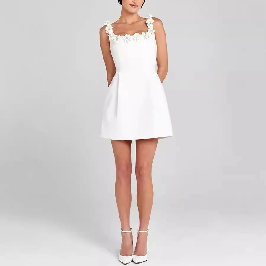 Francine | Robe Courte Col Carré Fleurie