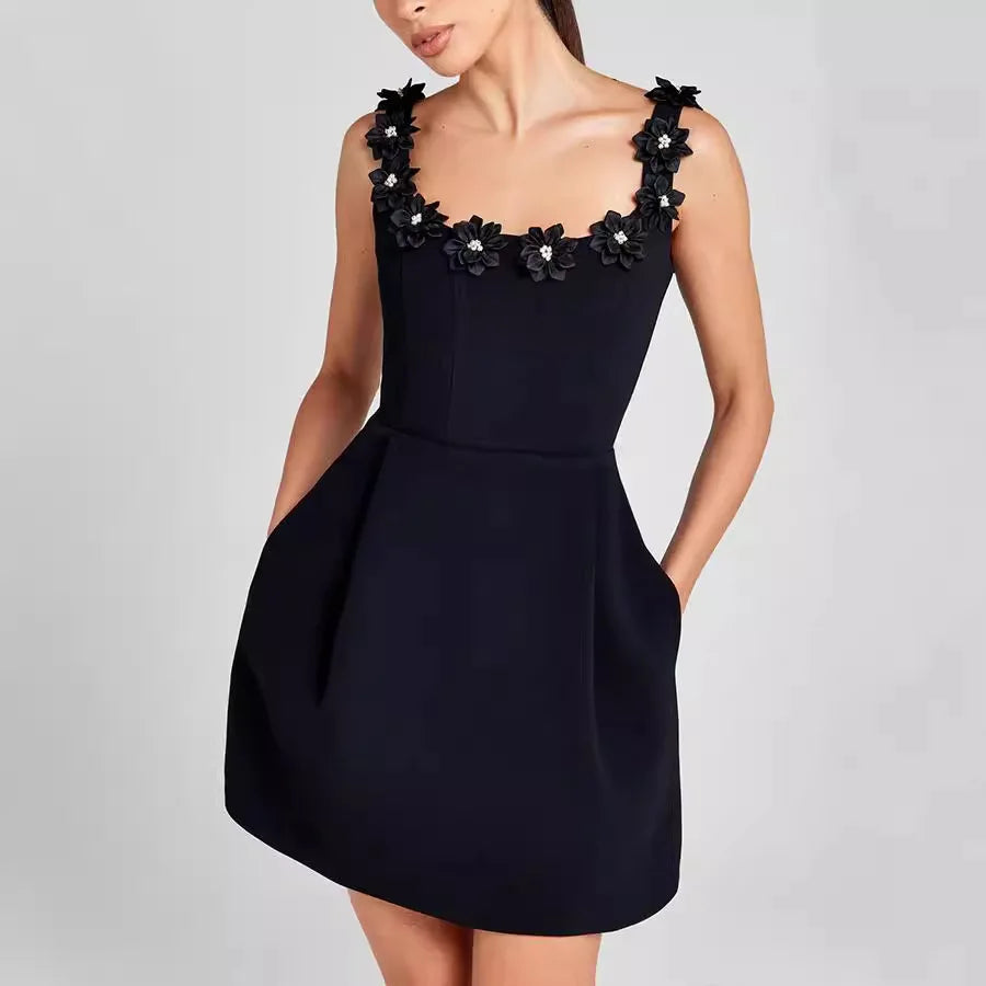Francine | Robe Courte Col Carré Fleurie