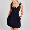 Francine | Robe Courte Col Carré Fleurie