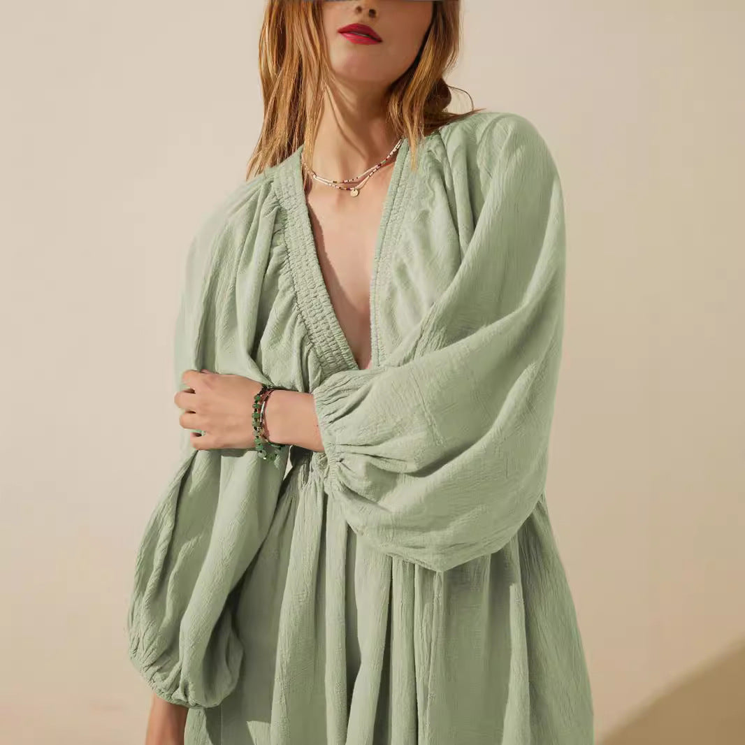 Dorothée | Robe Courte Manches Longues Col V
