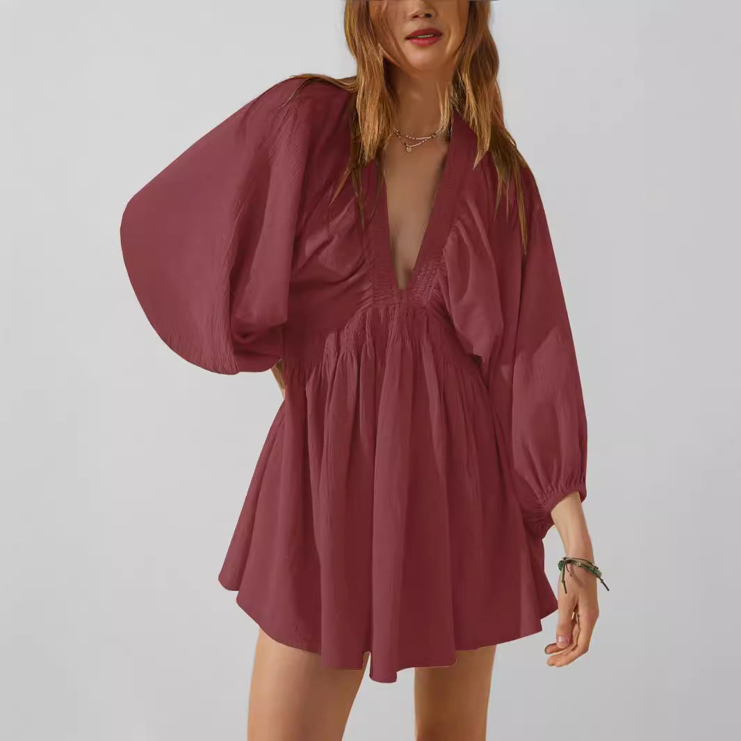 Dorothée | Robe Courte Manches Longues Col V