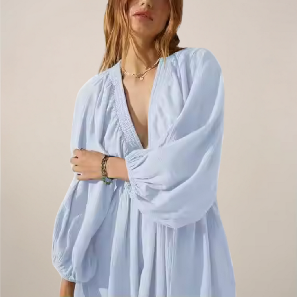 Dorothée | Robe Courte Manches Longues Col V