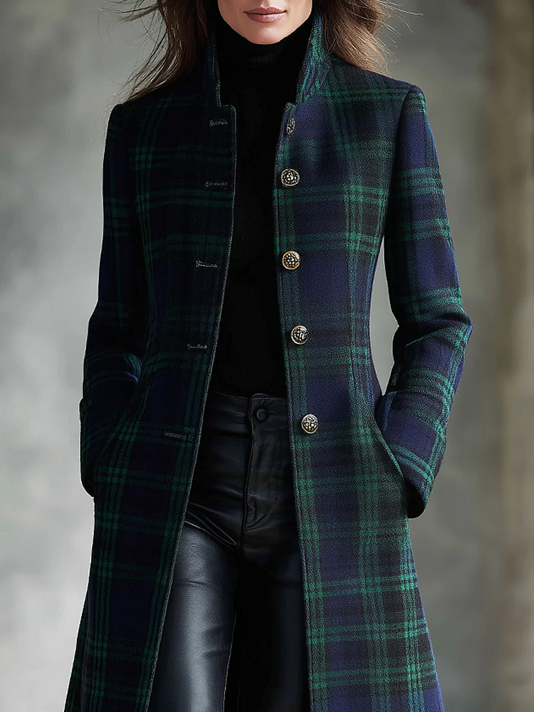 Tifenn | Manteau Long Carreaux Col Montant