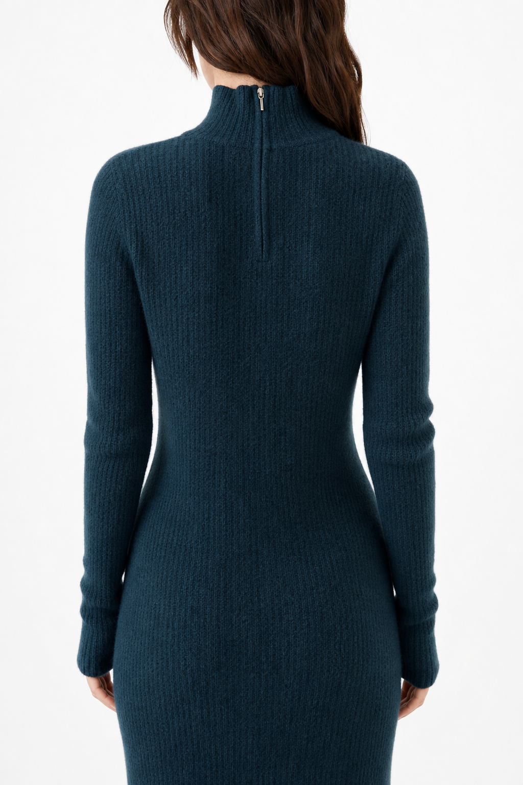 Mylène | Robe Pull Midi Côtelée Col Montant