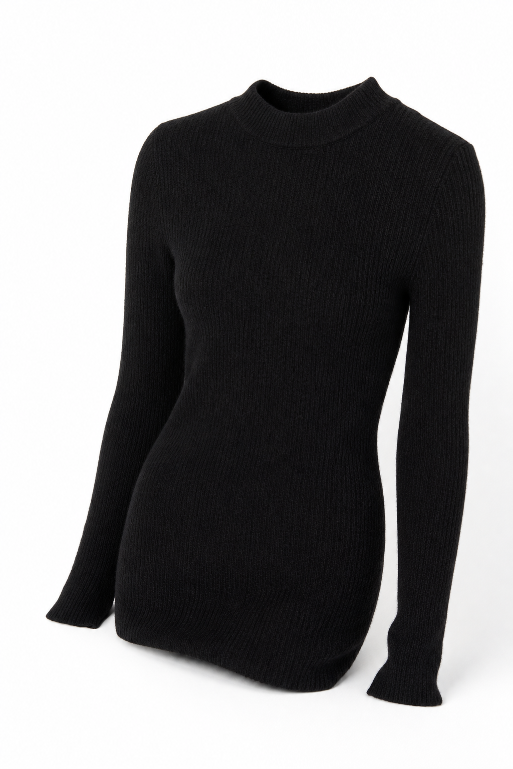 Mylène | Robe Pull Midi Côtelée Col Montant