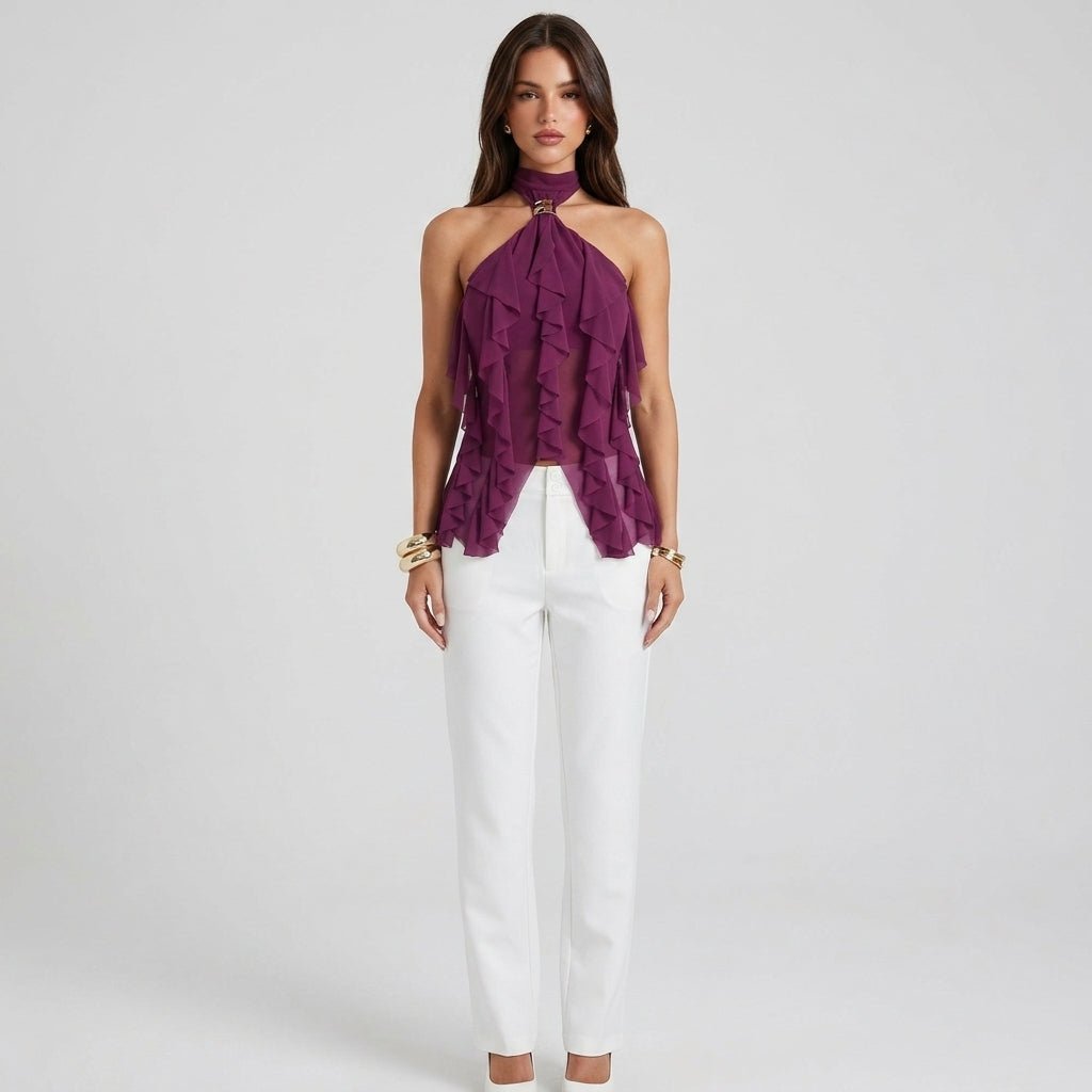 Sylvie | Top Dos Nu Volants Mousseline
