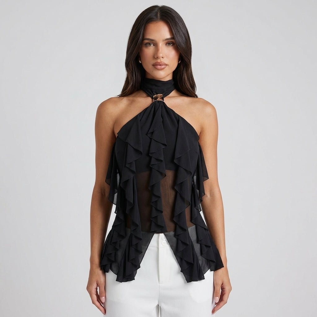 Sylvie | Top Dos Nu Volants Mousseline