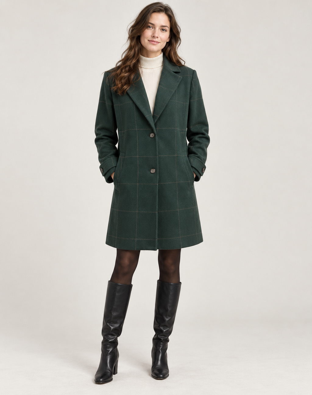 Anouchka | Manteau Carreaux Ajusté Mi-Cuisse