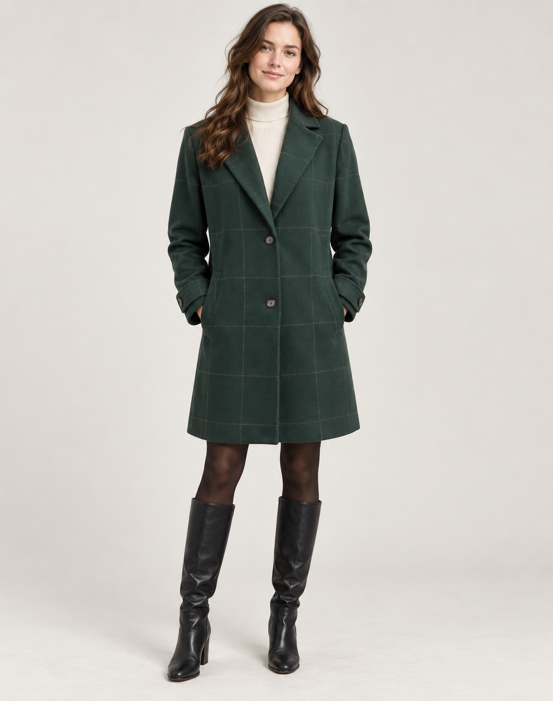 Anouchka | Manteau Carreaux Ajusté Mi-Cuisse