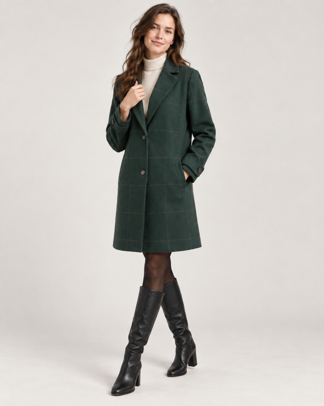 Anouchka | Manteau Carreaux Ajusté Mi-Cuisse