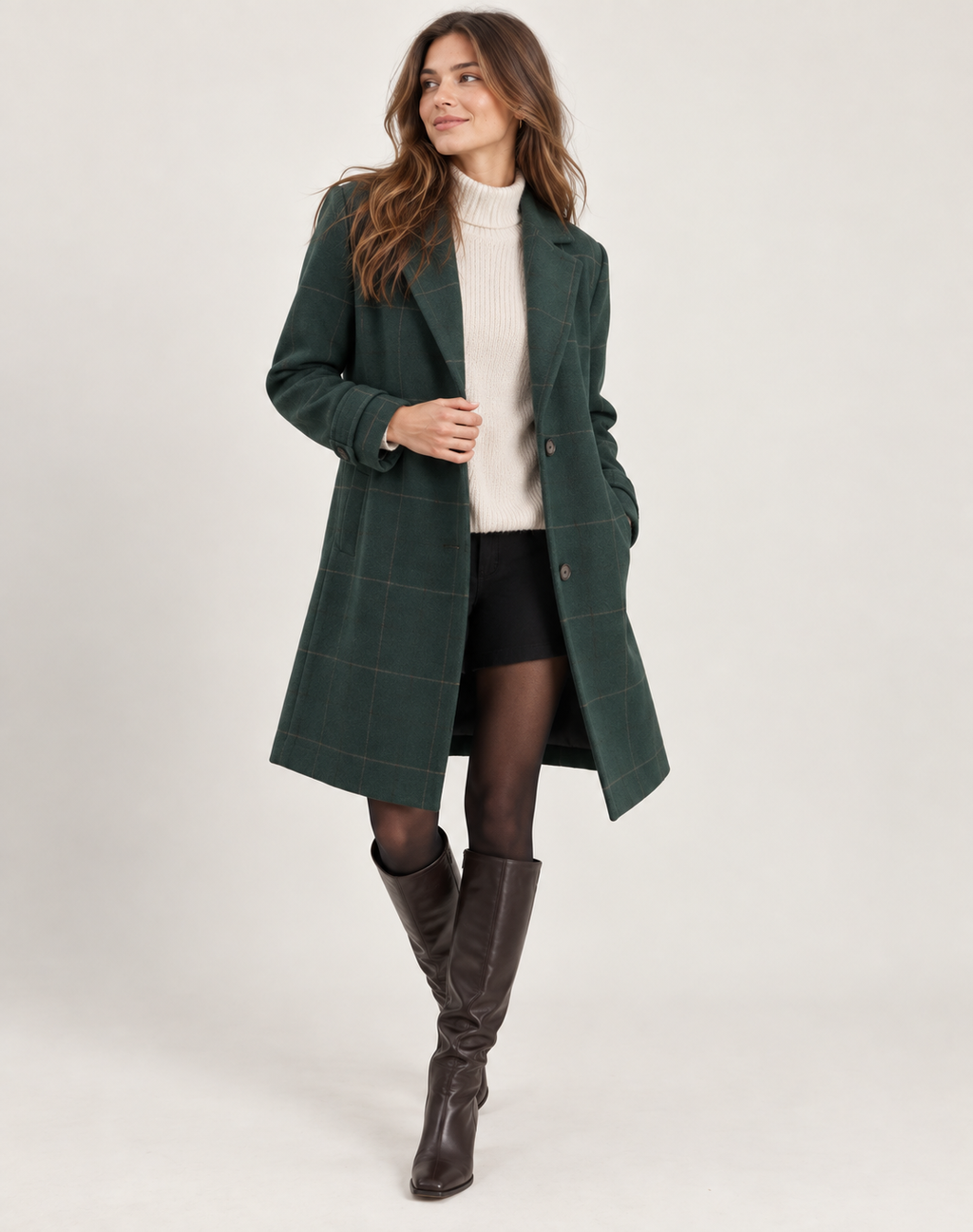 Anouchka | Manteau Carreaux Ajusté Mi-Cuisse
