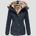 Pervenche | Parka Cintrée Capuche Fausse Fourrure