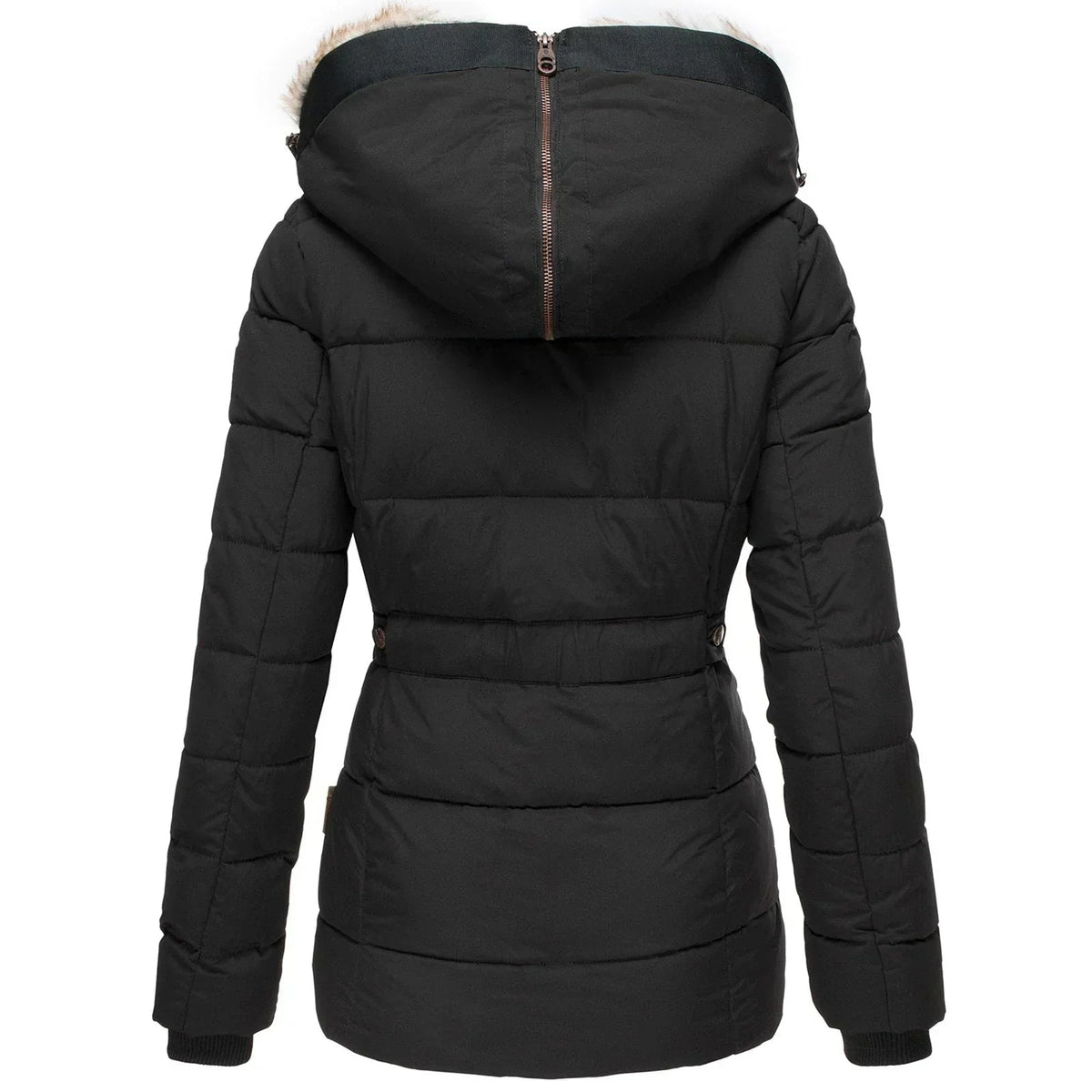 Pervenche | Parka Cintrée Capuche Fausse Fourrure