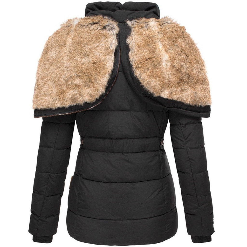 Pervenche | Parka Cintrée Capuche Fausse Fourrure
