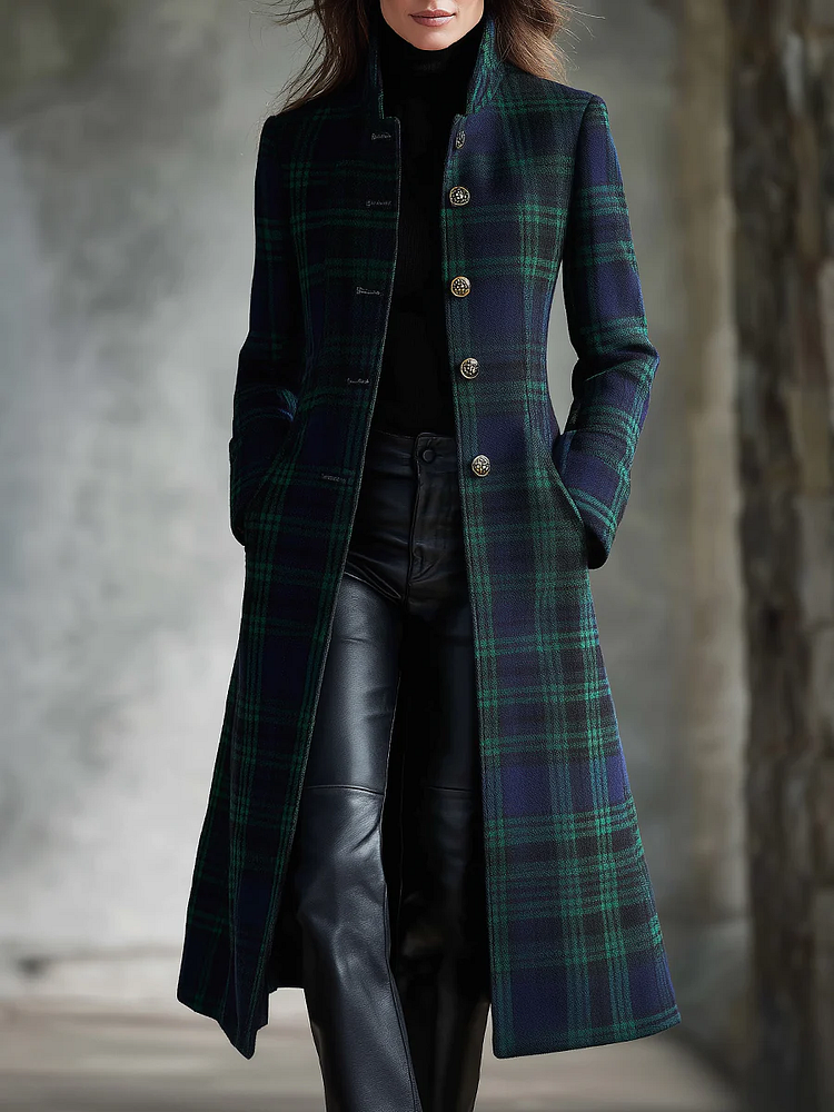 Tifenn | Manteau Long Carreaux Col Montant