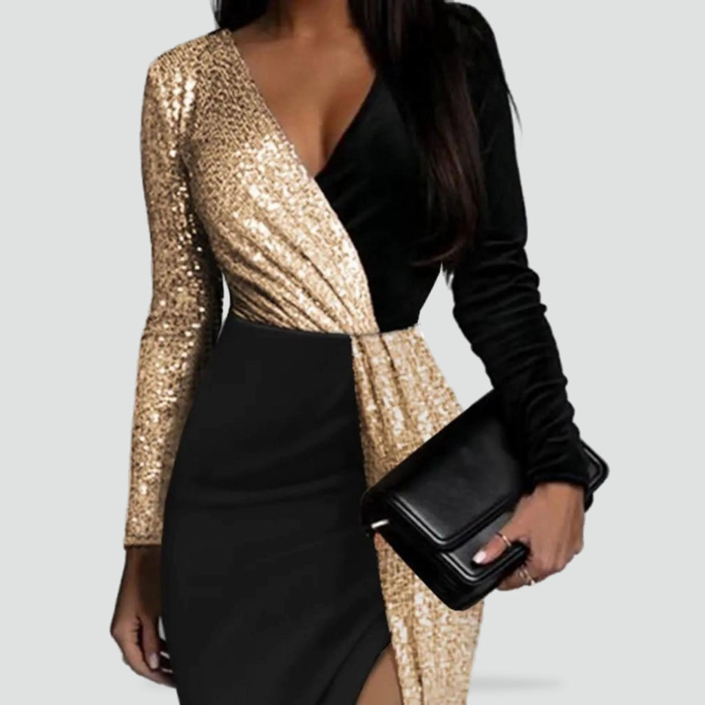 Françoise | Robe Midi Paillettes Col V