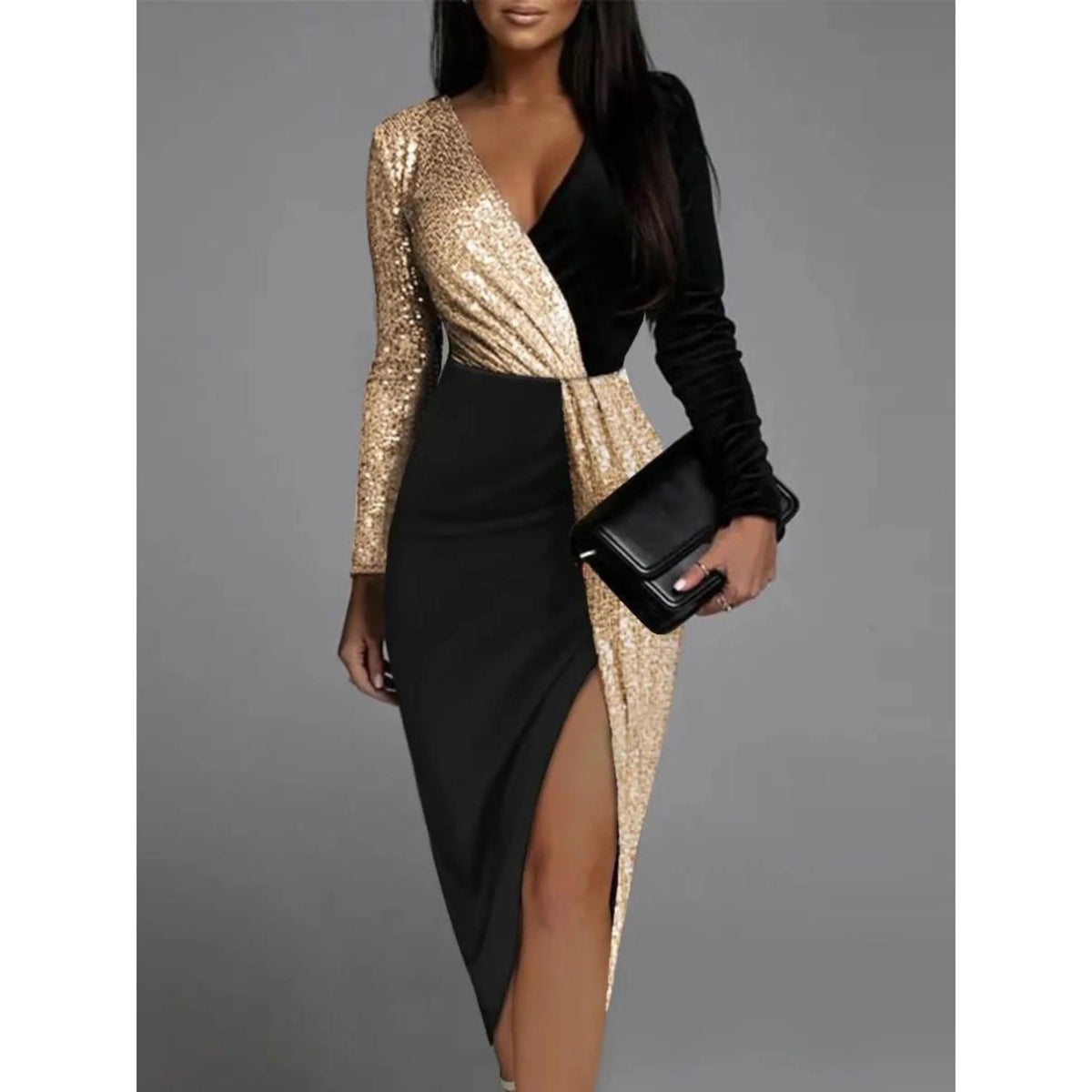 Françoise | Robe Midi Paillettes Col V