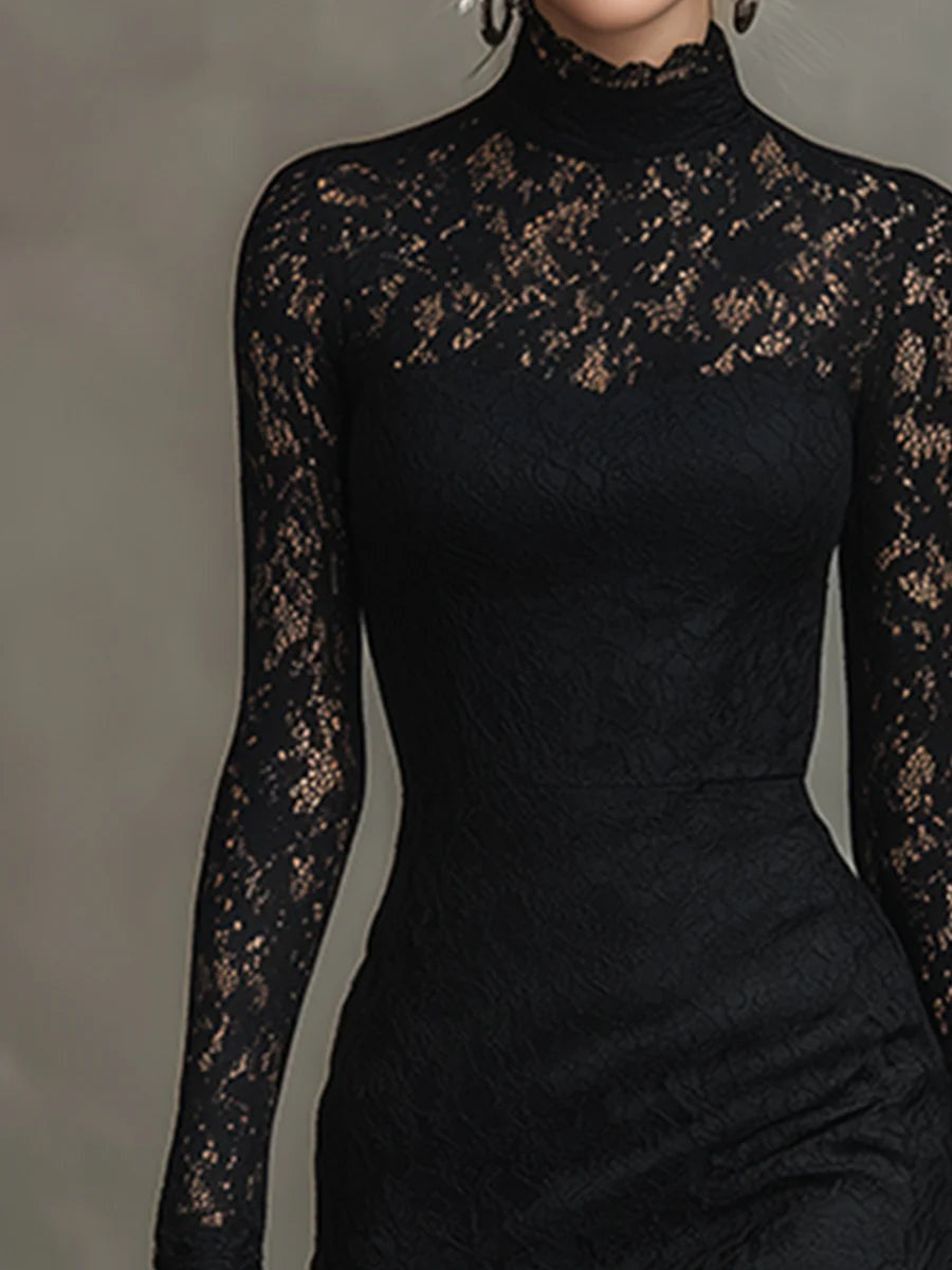 Pascale | Robe Midi Dentelle Col Montant