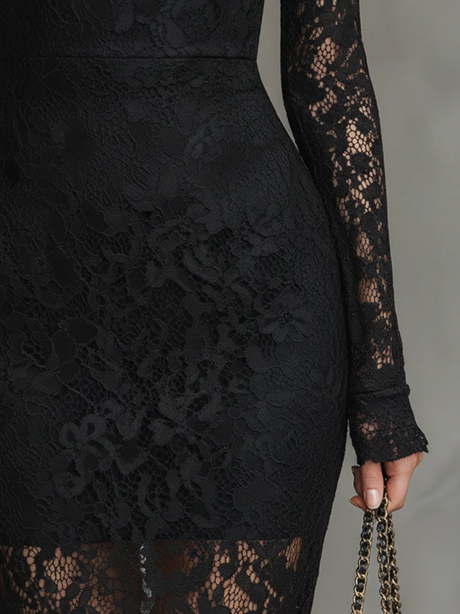 Pascale | Robe Midi Dentelle Col Montant