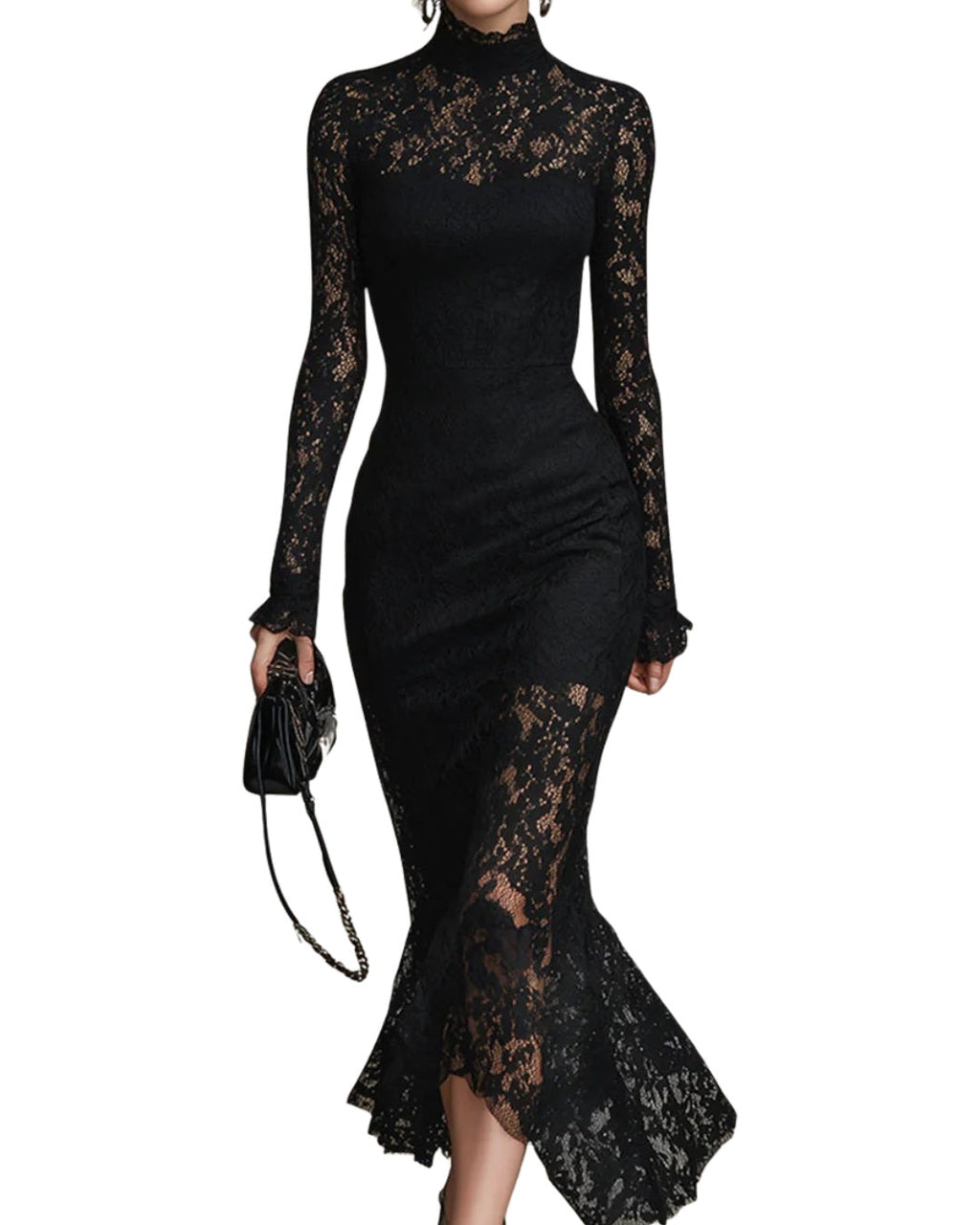 Pascale | Robe Midi Dentelle Col Montant