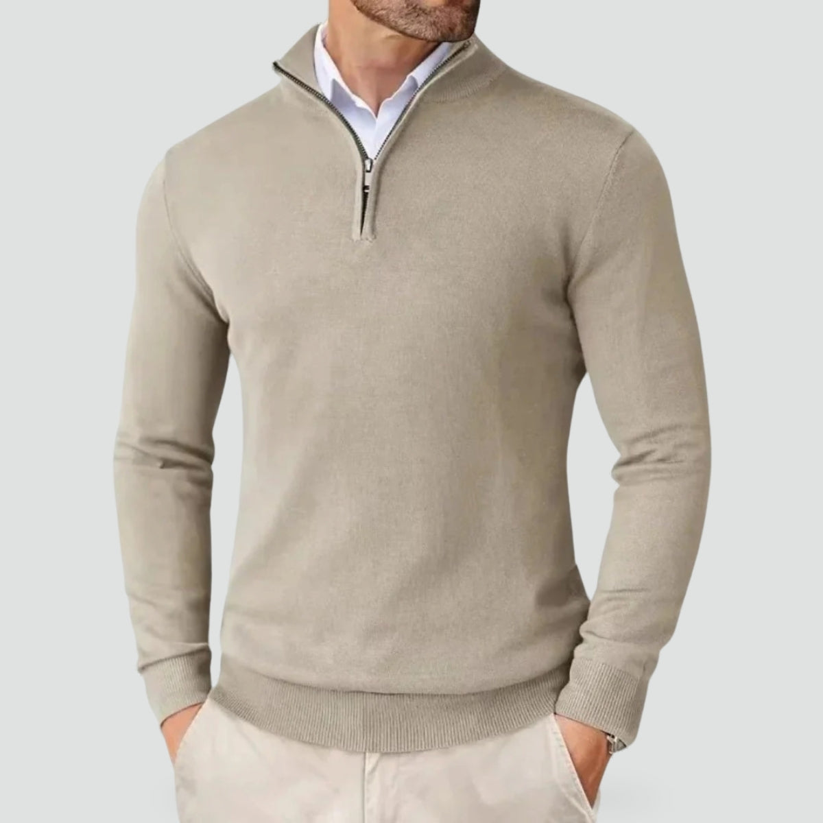 Mathias | Pull Fin Slim Demi-Zip Col Cheminée