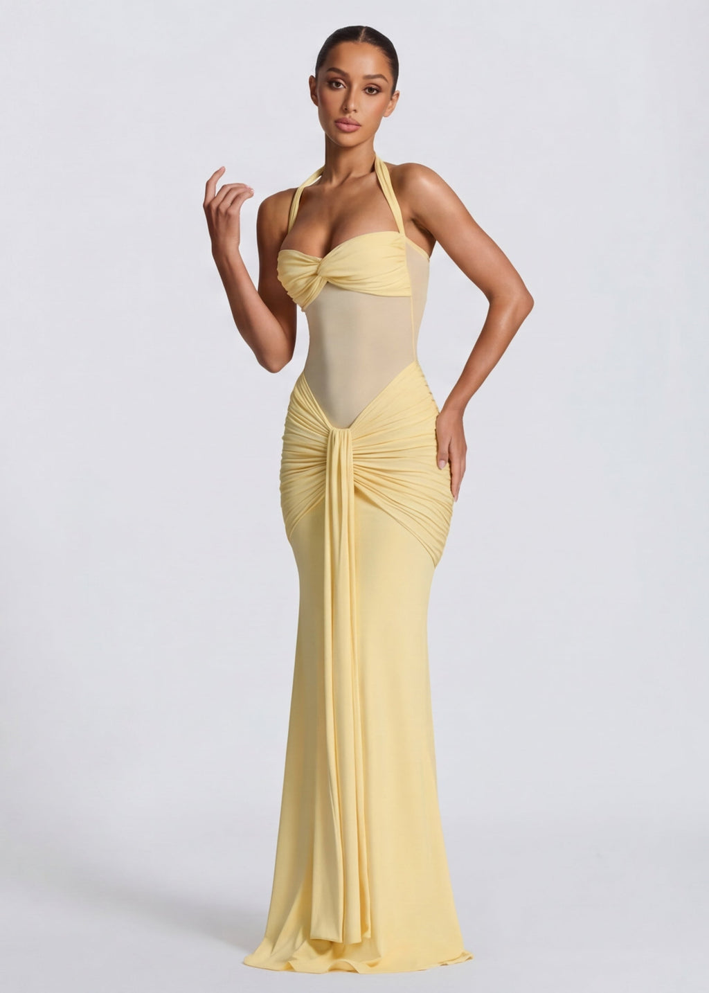Cosima | Robe Longue Taille Résille Hanches Froncées