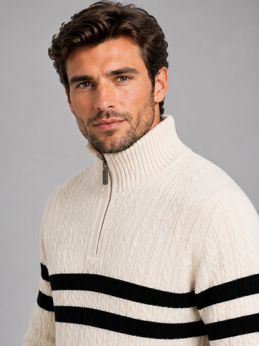 Hugues | Pull Laine Torsadé Demi-Zip
