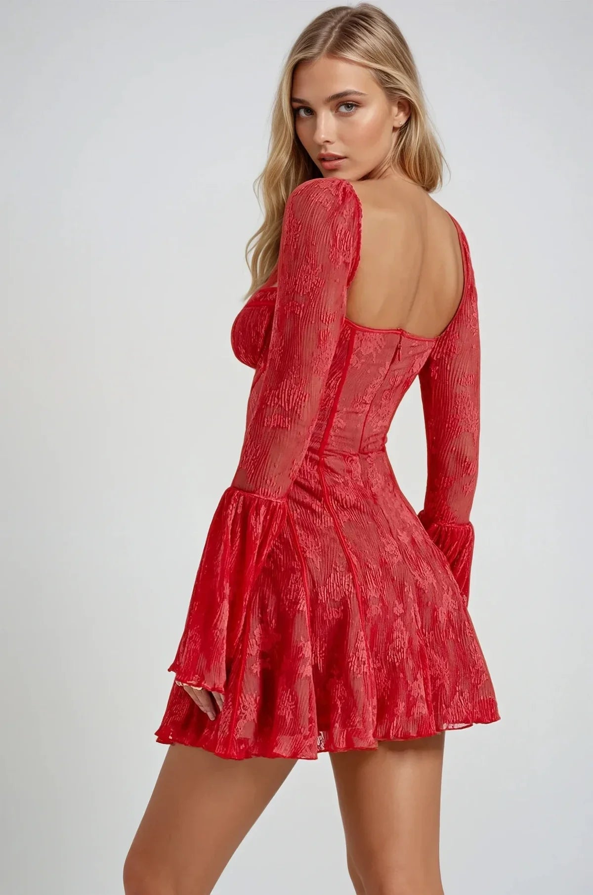 Marie | Robe Midi Dentelle Manches Longues