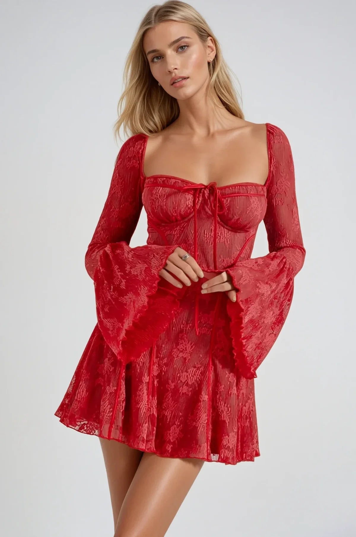 Marie | Robe Midi Dentelle Manches Longues