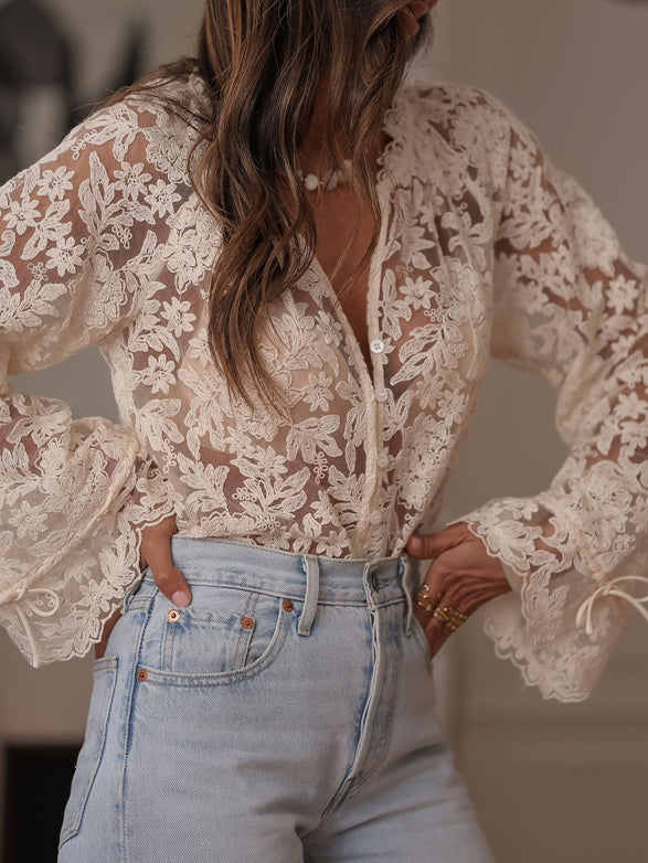 Célestine | Blouse en Dentelle Col V Femme
