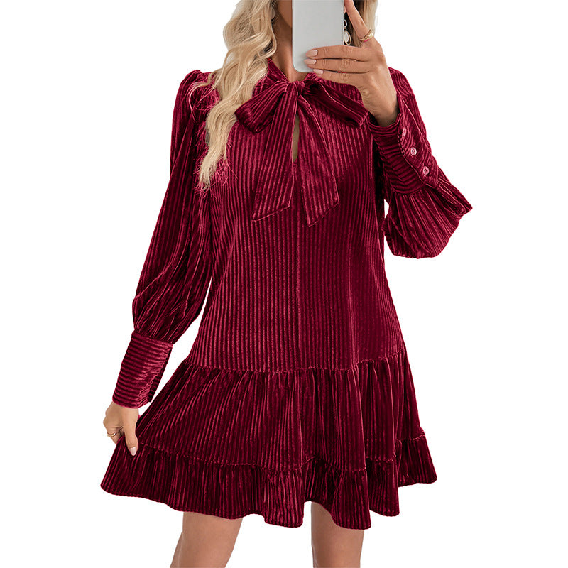 Théa | Robe Courte Velours Nœud Femme