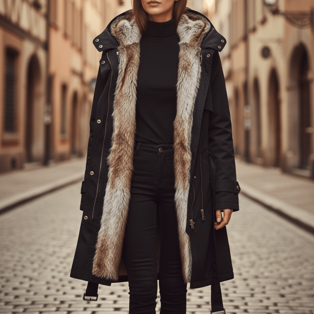 Astrid | Parka Longue Capuche Bordure Texturée