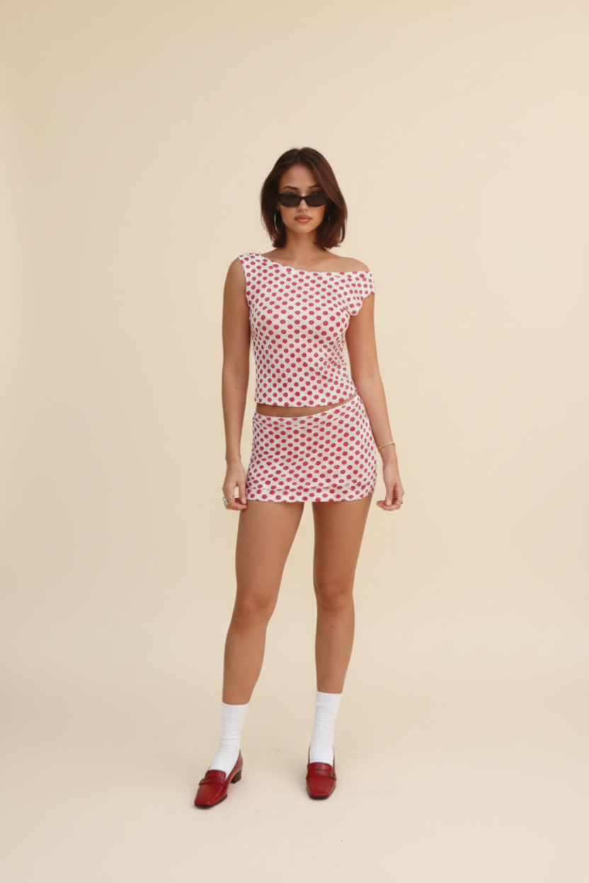 Victoire | Robe Épaules Dénudées Pois Femme