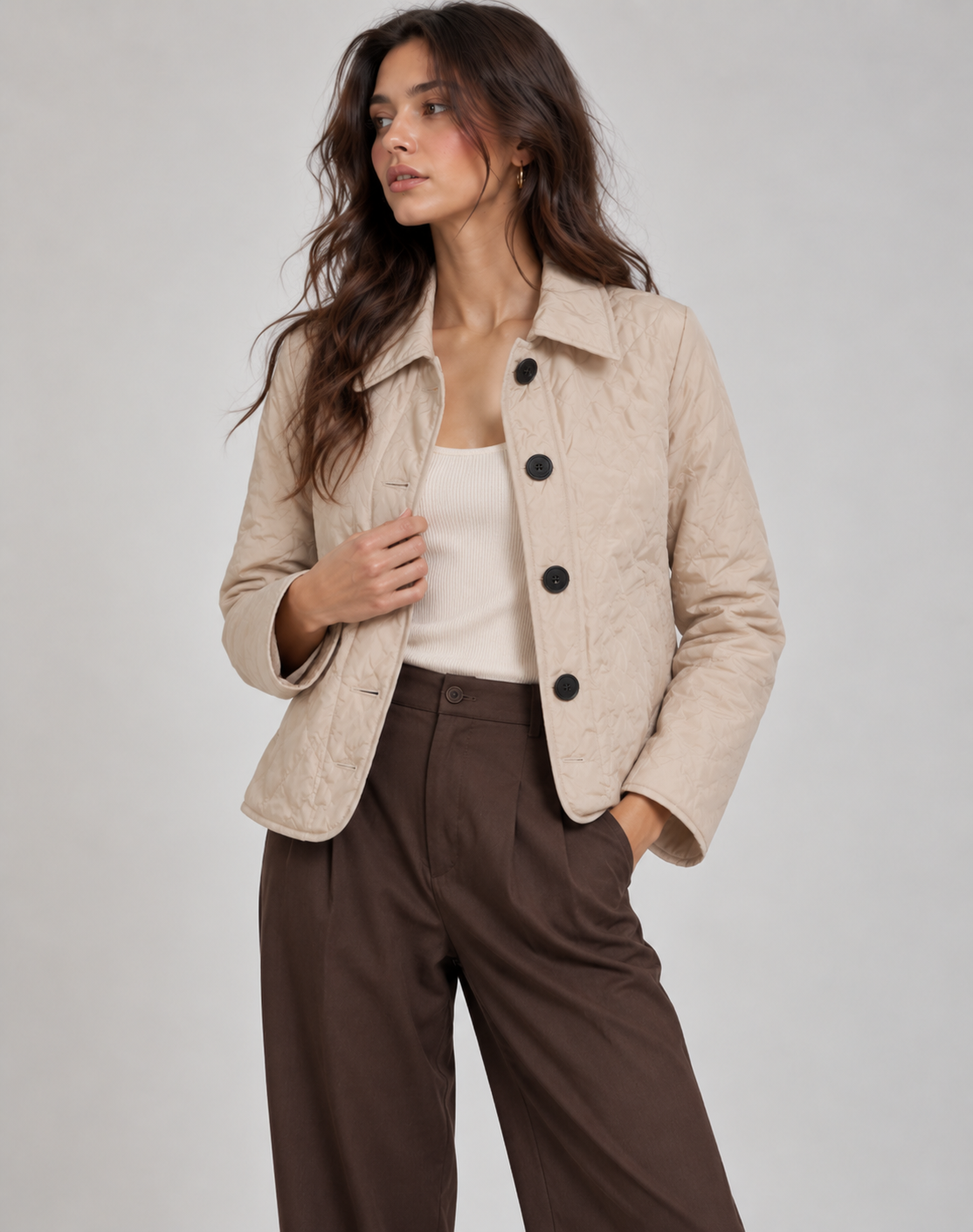 Délia | Veste Matelassée Mi-Saison Col et Boutons