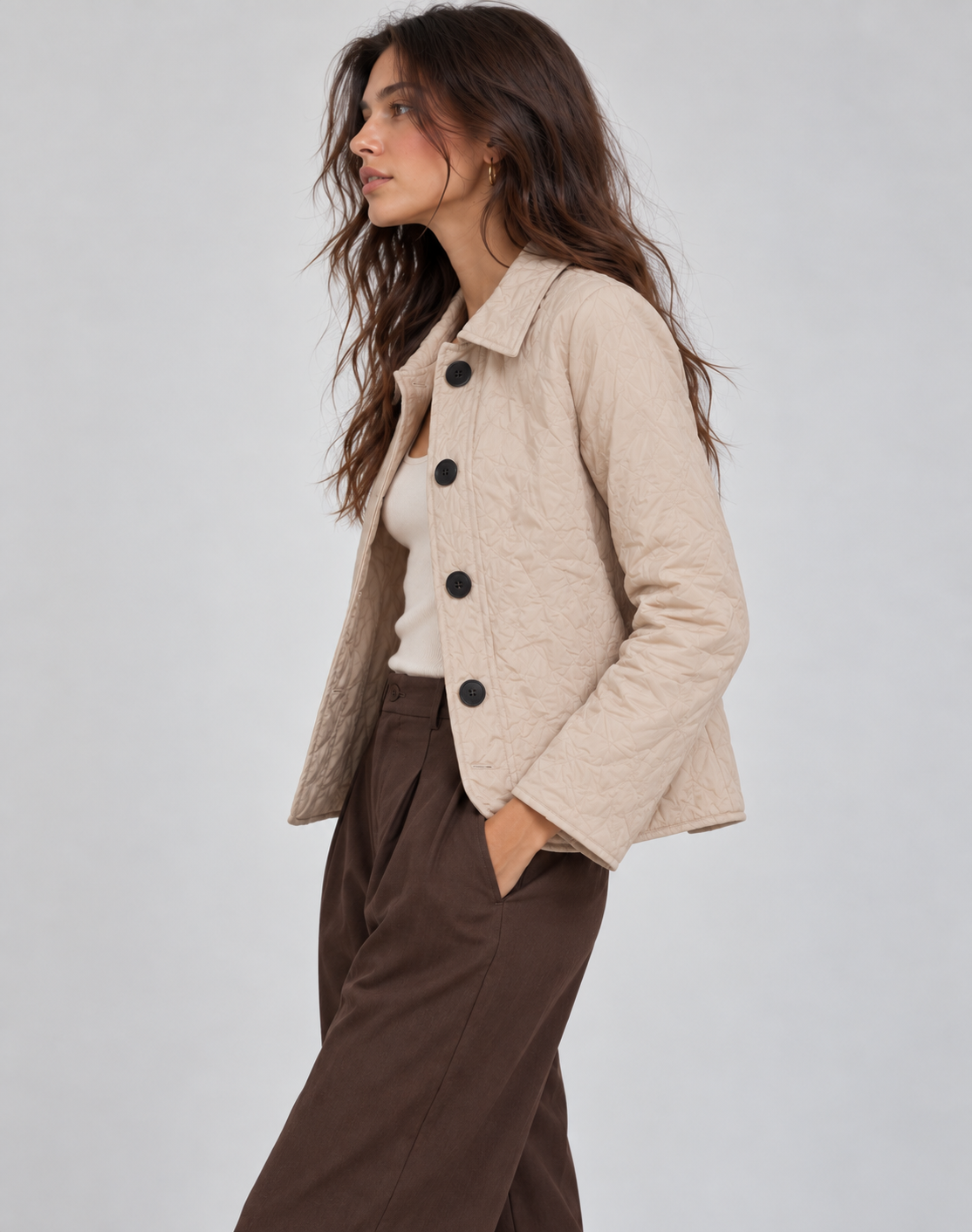 Délia | Veste Matelassée Mi-Saison Col et Boutons
