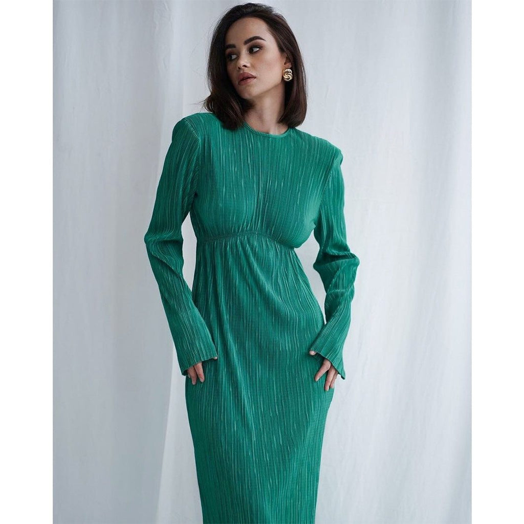 Sibylle | Robe Longue Plissée Manches Longues