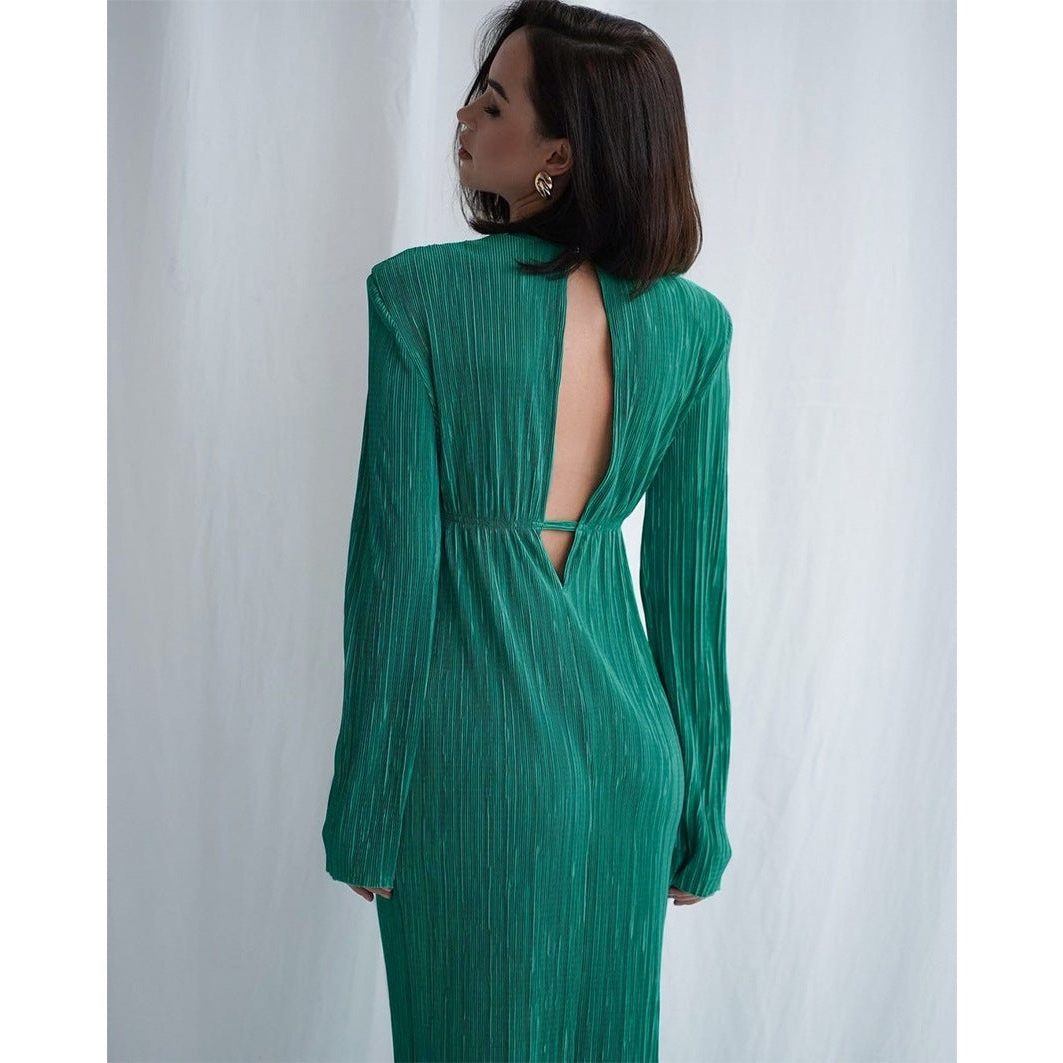 Sibylle | Robe Longue Plissée Manches Longues