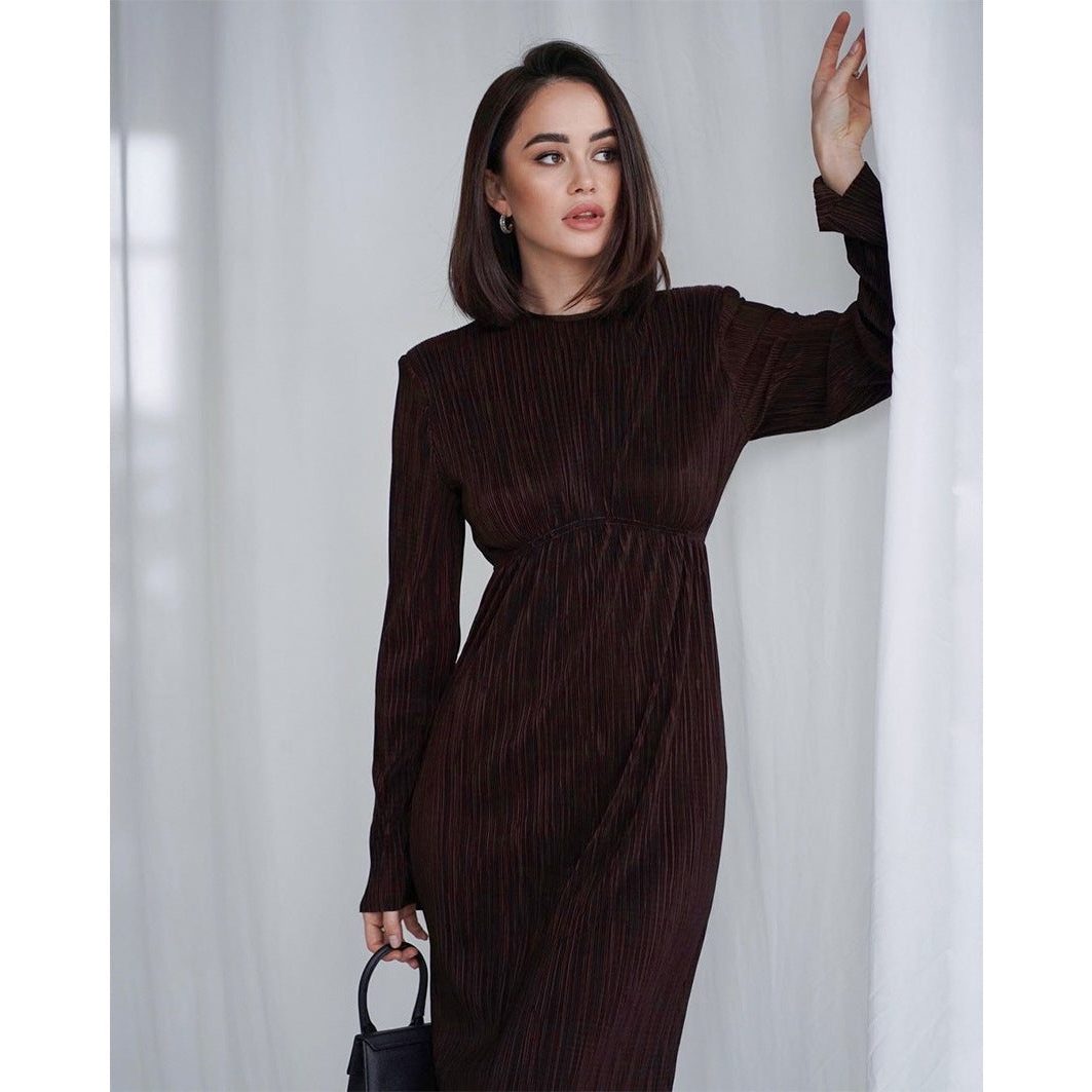 Sibylle | Robe Longue Plissée Manches Longues