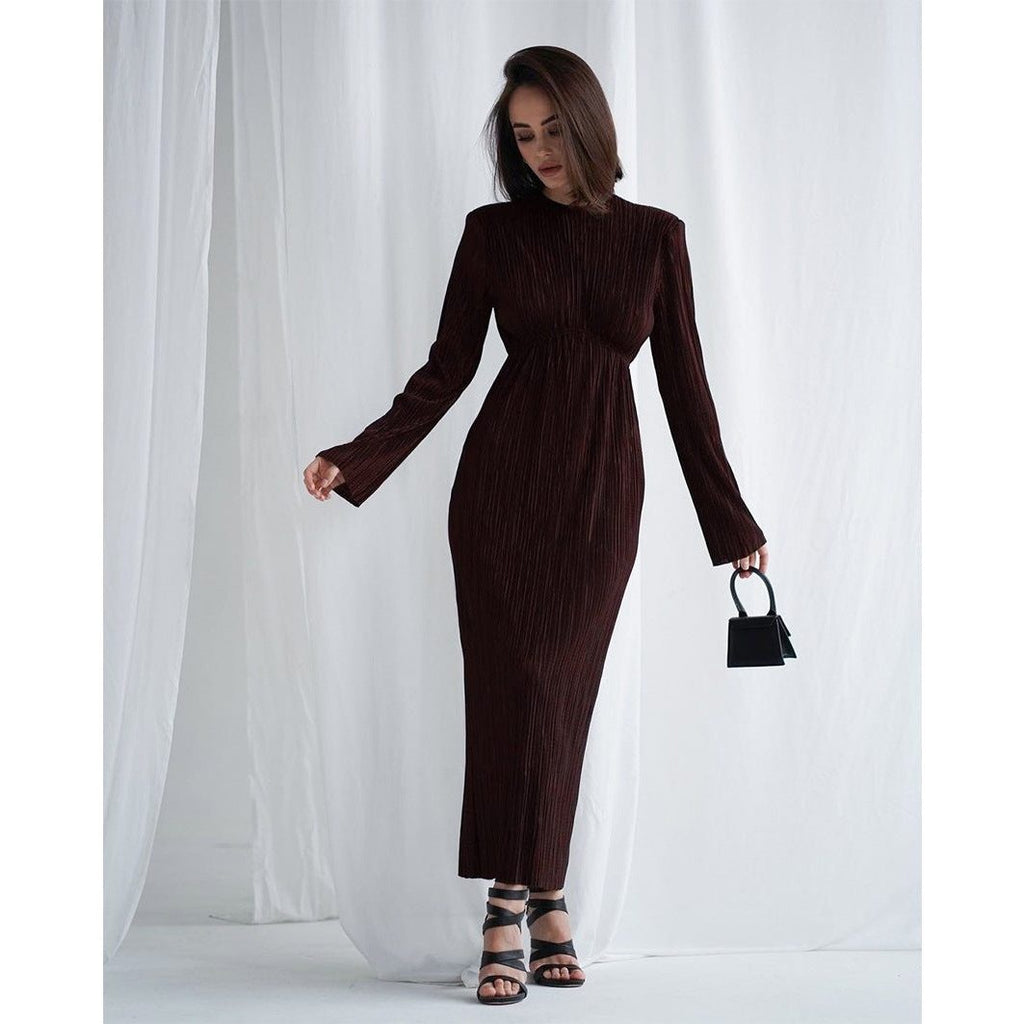 Sibylle | Robe Longue Plissée Manches Longues
