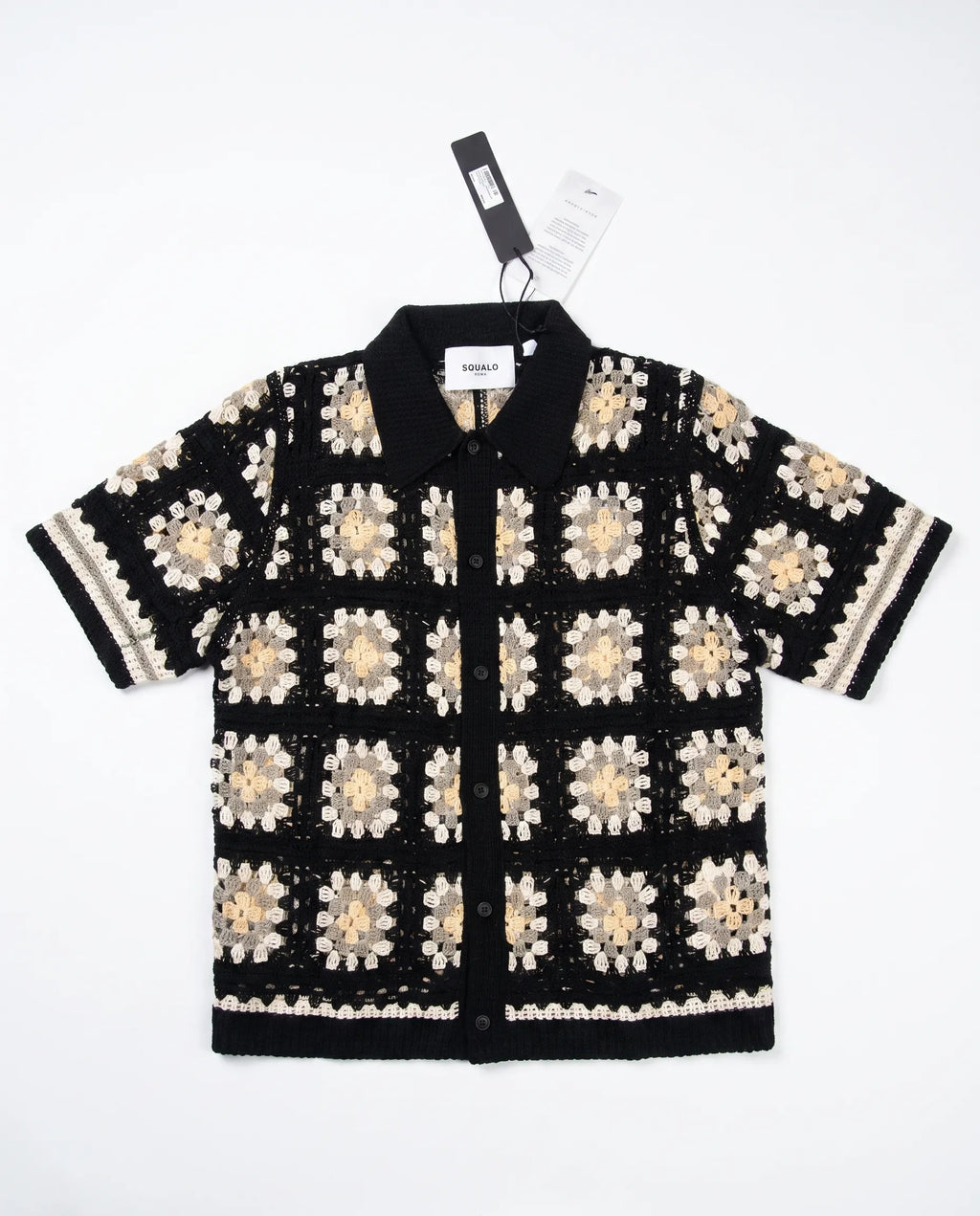 David | Chemise Crochet Motifs Carrés Noire