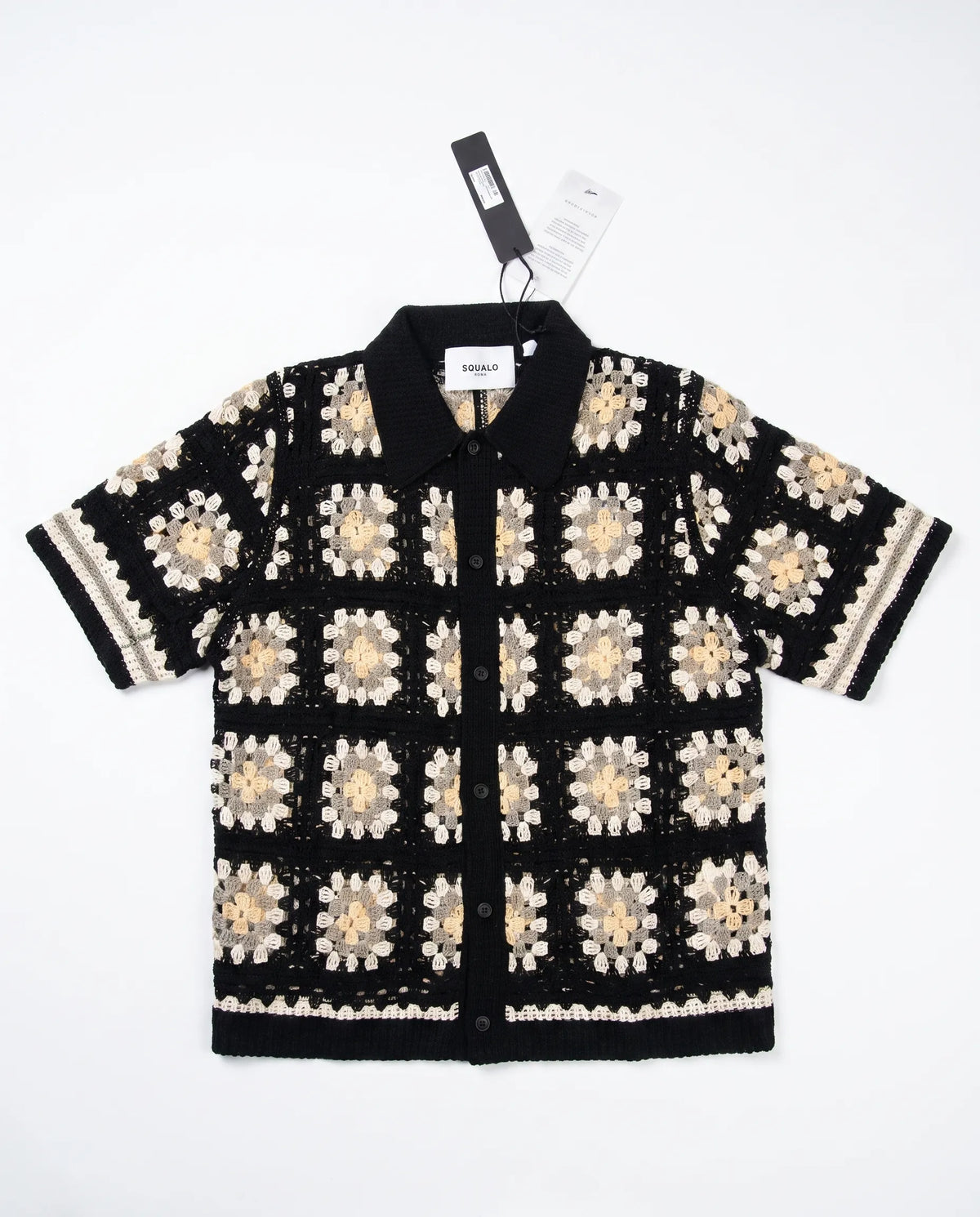 David | Chemise Crochet Motifs Carrés Noire