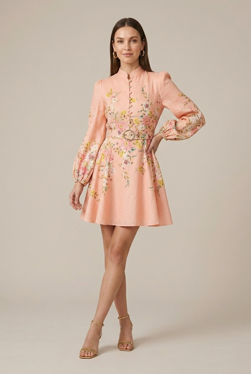 Muriel | Robe Courte Fleurie Manches Bouffantes