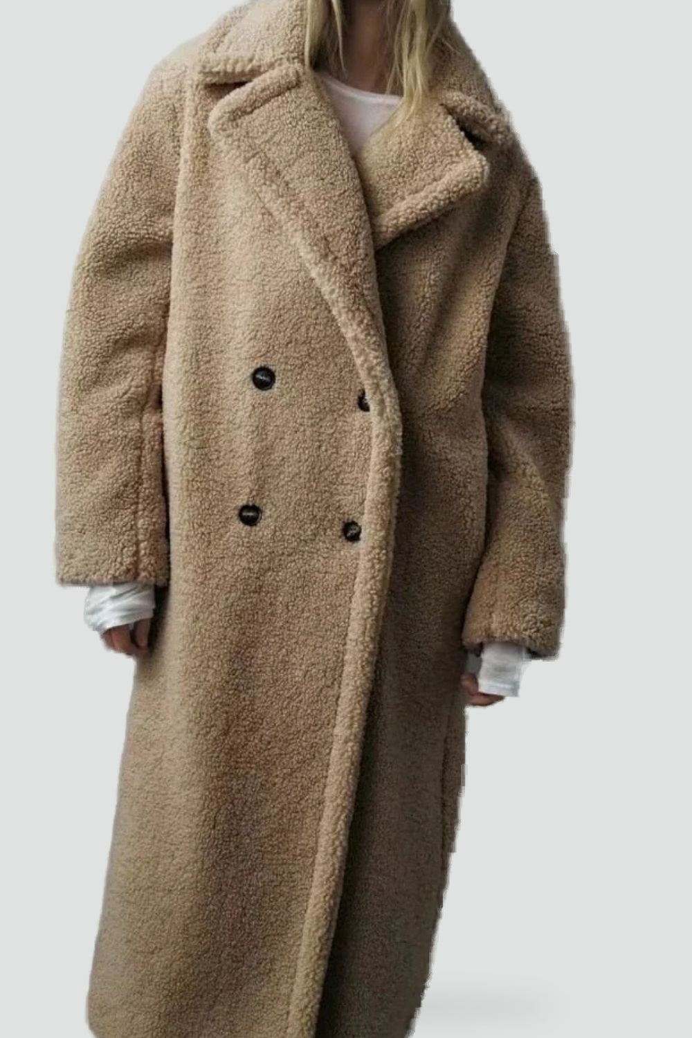 Arielle | Manteau Long Teddy Double Boutonnage