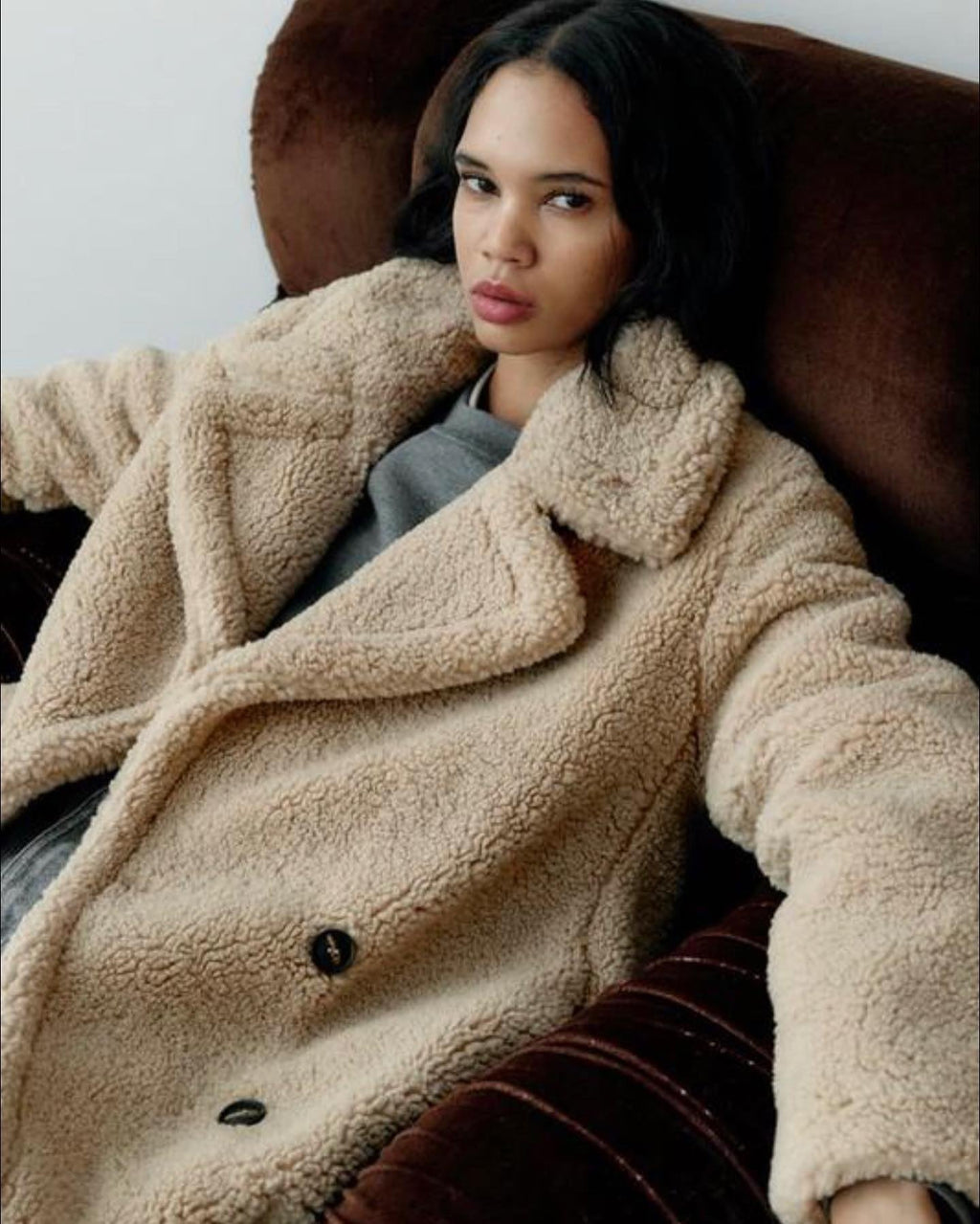 Arielle | Manteau Long Teddy Double Boutonnage