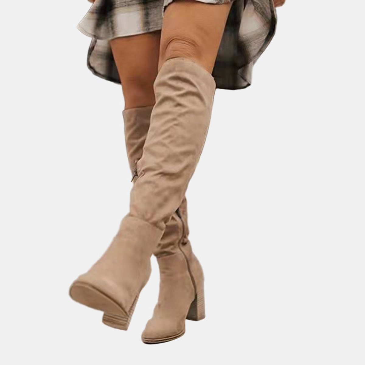 Léna | Bottes Hautes Talon Bloc Tige Plissée
