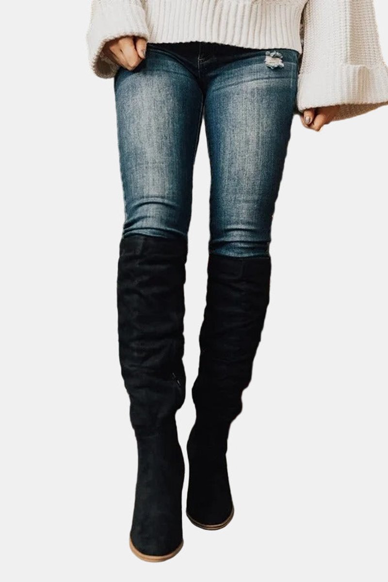 Léna | Bottes Hautes Talon Bloc Tige Plissée