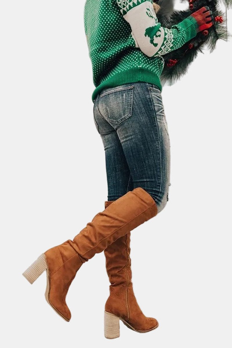 Léna | Bottes Hautes Talon Bloc Tige Plissée