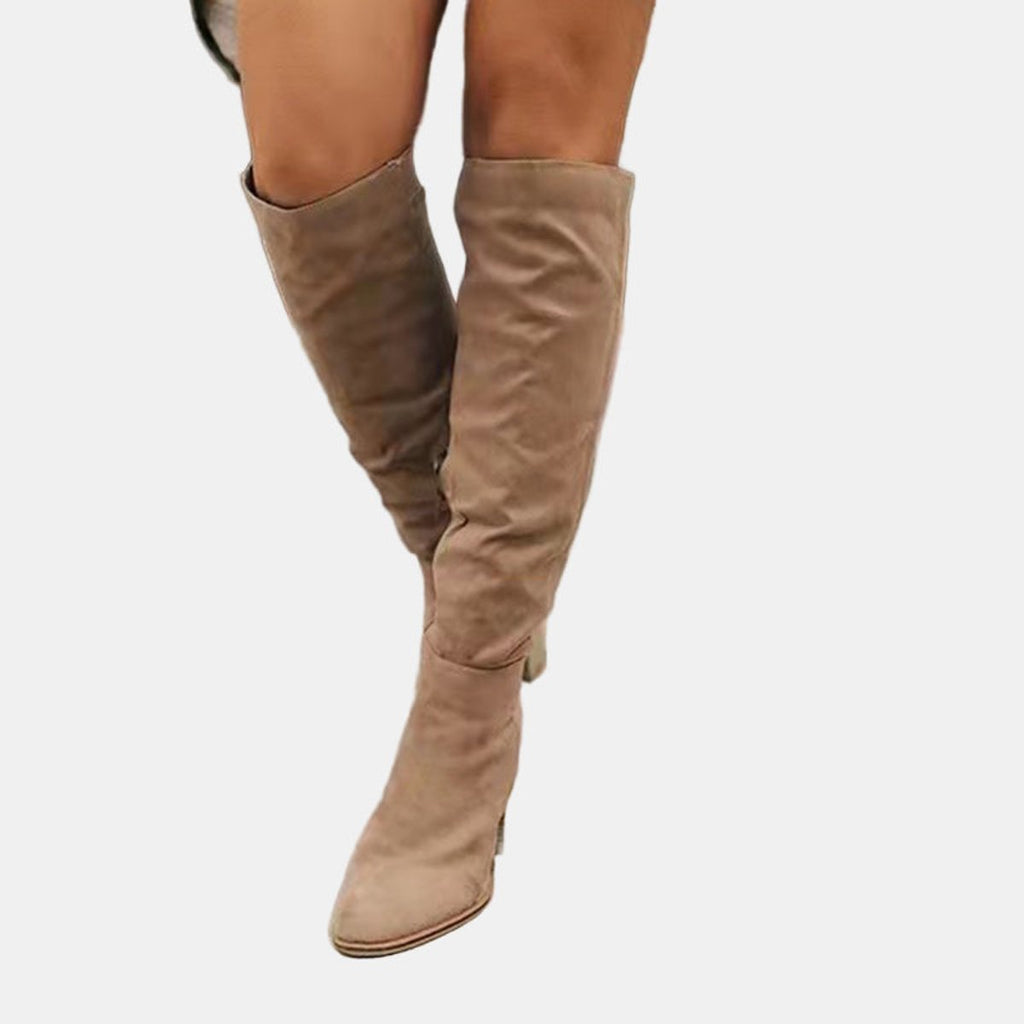 Léna | Bottes Hautes Talon Bloc Tige Plissée