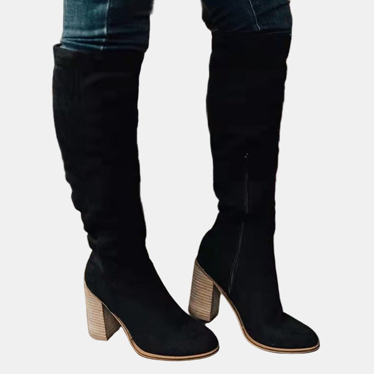 Léna | Bottes Hautes Talon Bloc Tige Plissée